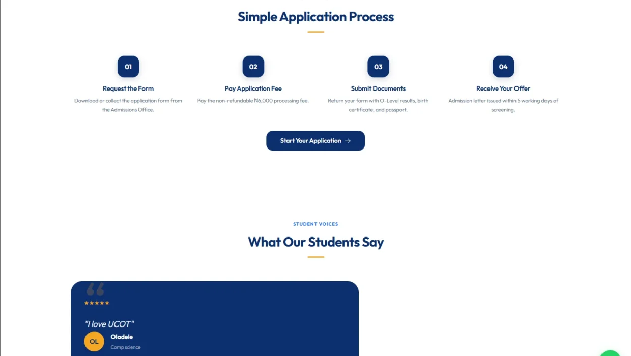 Universal College of Technology – Higher Institution Admissions Portal — screen 4