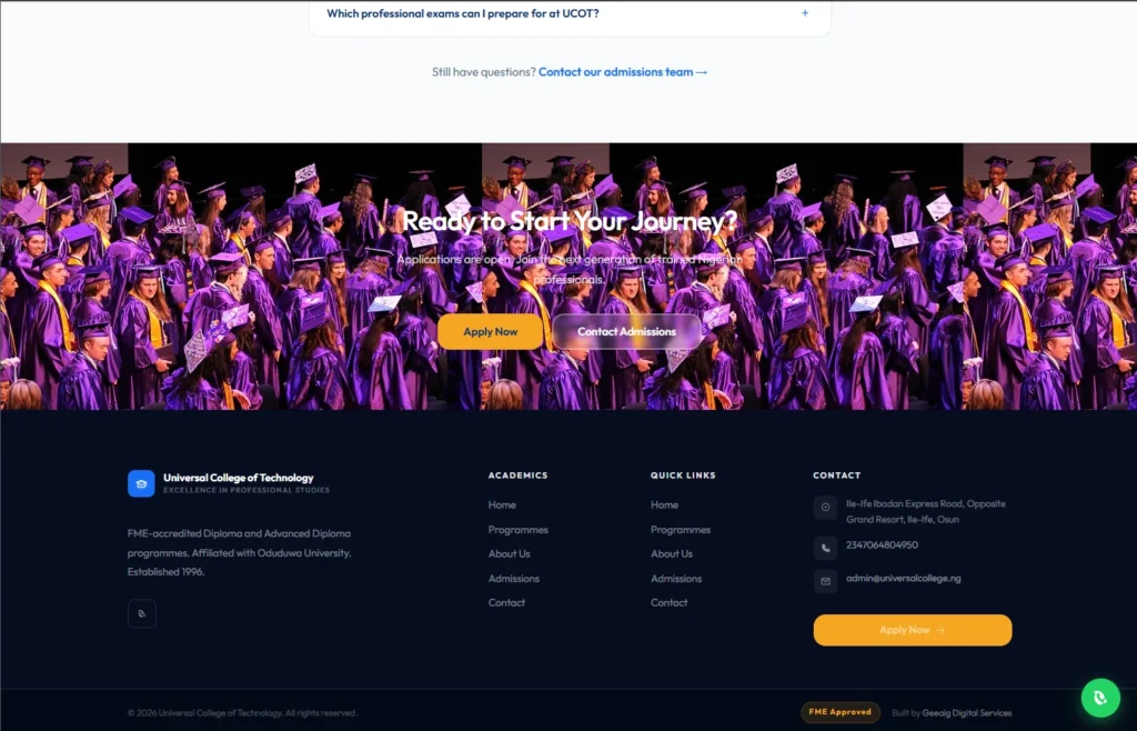 Universal College of Technology – Higher Institution Admissions Portal