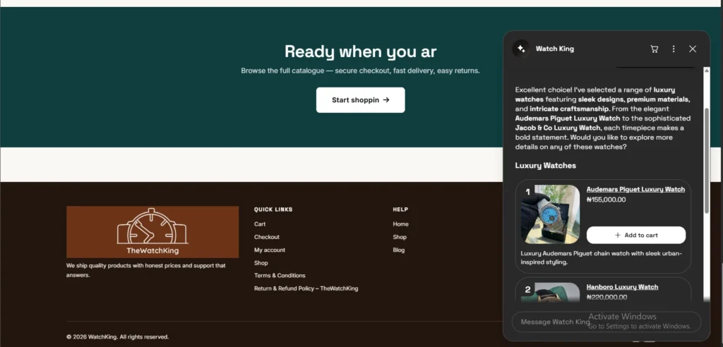 Custom WordPress E-Commerce Store Theme & AI Chatbot
