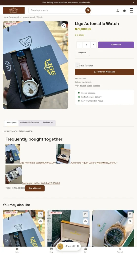 Custom WordPress E-Commerce Store Theme & AI Chatbot