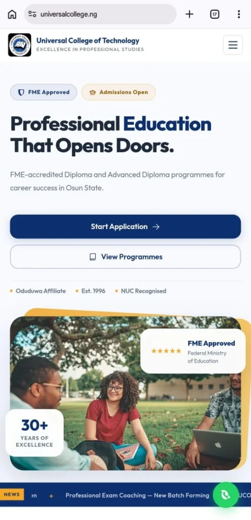 Universal College of Technology – Higher Institution Admissions Portal