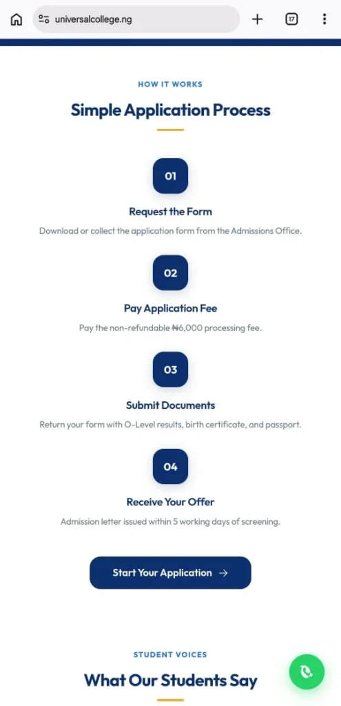 Universal College of Technology – Higher Institution Admissions Portal