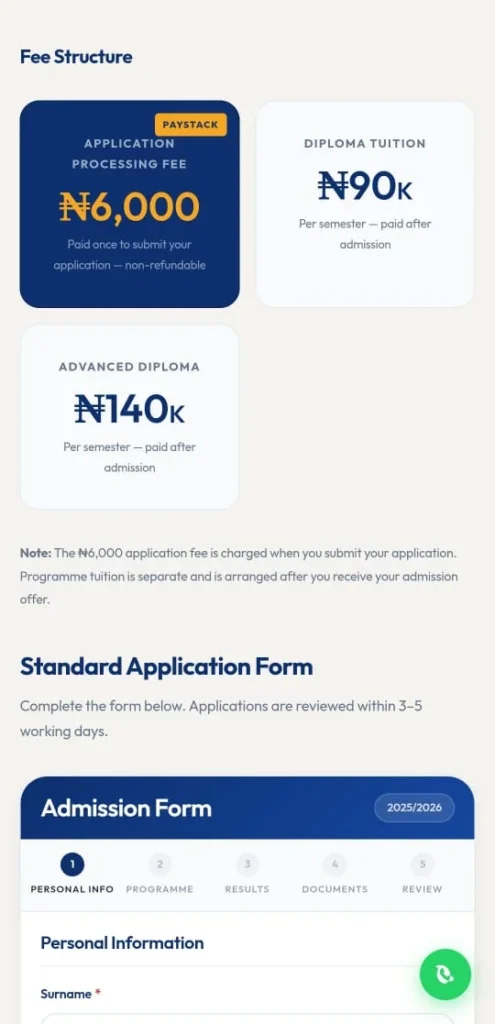 Universal College of Technology – Higher Institution Admissions Portal